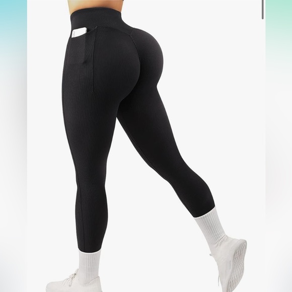 Sukksess Ribbed No-Front-Seam Leggings with Pockets - Picture 2 of 8